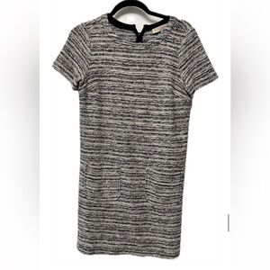 Petite Gray Multi Color Tweed Short Sleeve Shift Dress